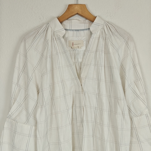 Anthropologie Textured Cotton Peasant Blouse Ivory Boho Minaminlist Relaxed Top - Picture 9 of 16